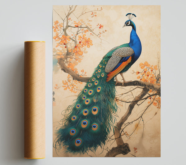 Emerald Peacock Branch Poster