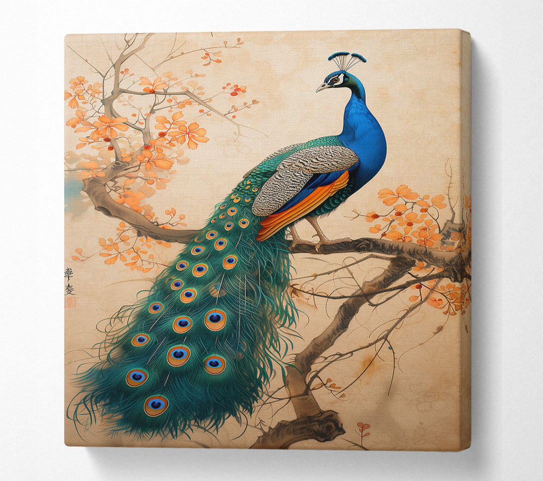  A Canvas Print of Emerald Peacock Branch Canvas Art