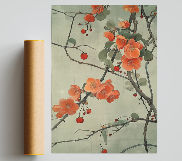 Coral Blossom Branch Print