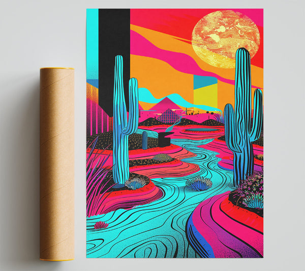 Cyan Desert Stream Poster