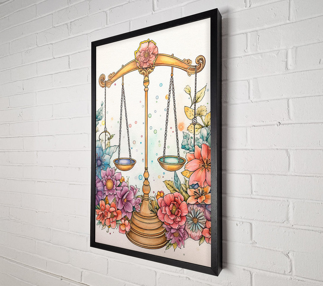  A Canvas Print of Libra Scales With Flowers Canvas Art