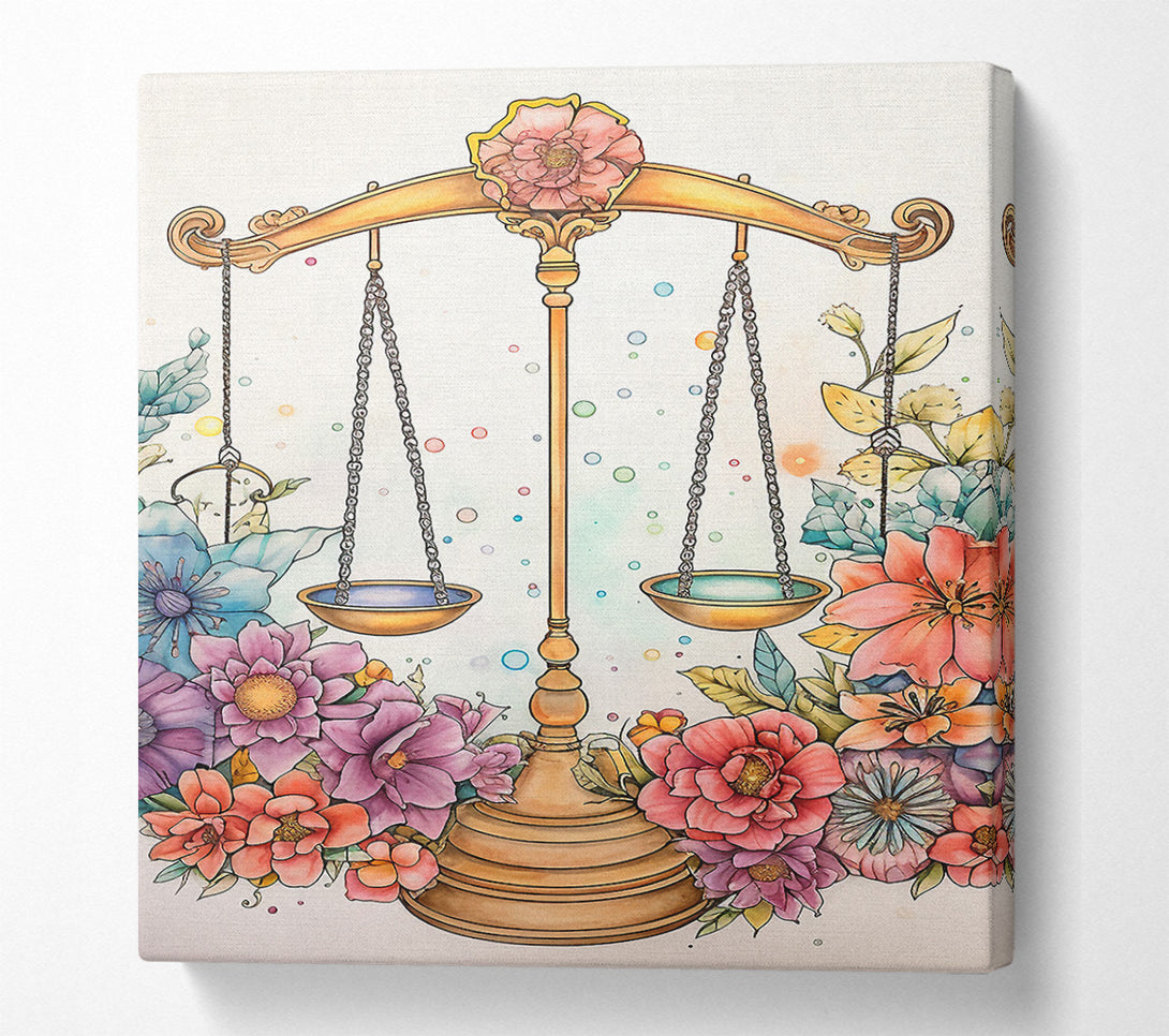  A Canvas Print of Libra Scales With Flowers Canvas Art