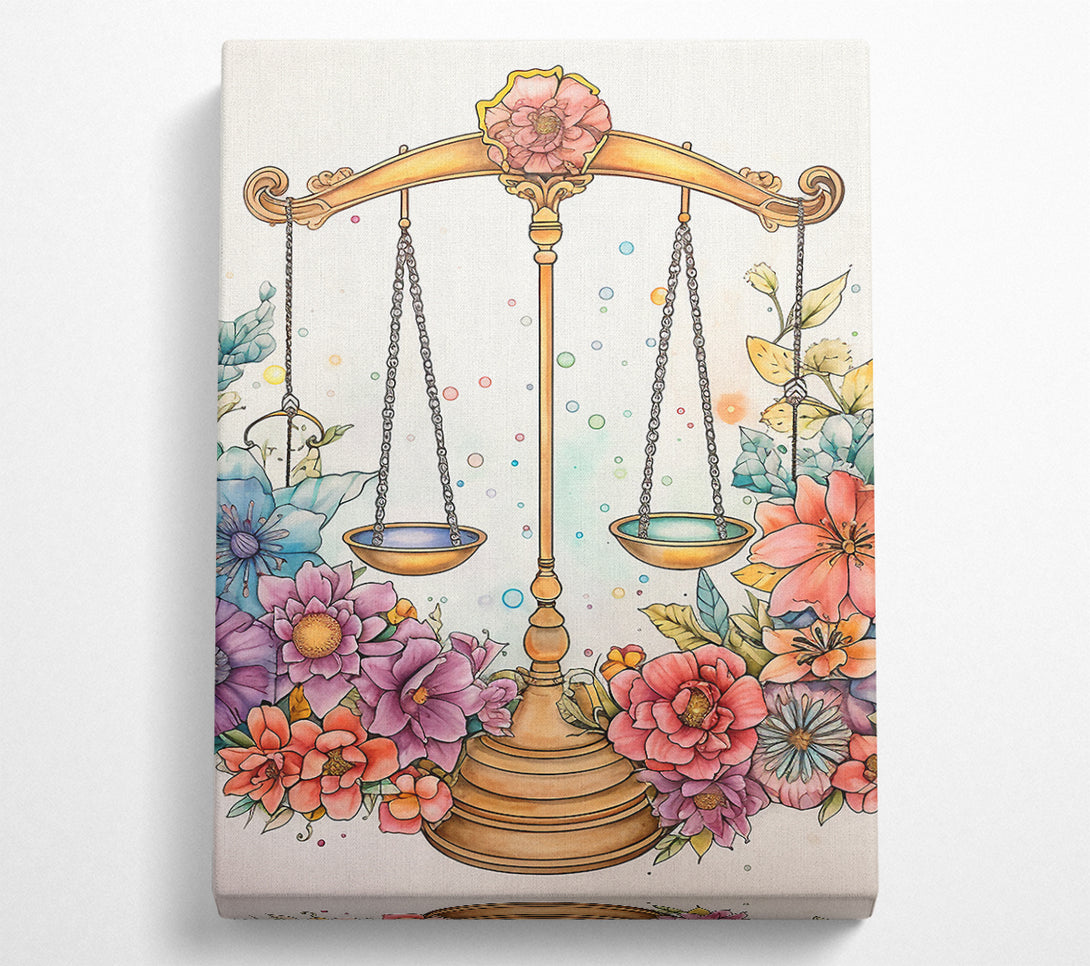  A Canvas Print of Libra Scales With Flowers Canvas Art