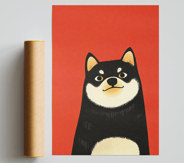 Red And Black Shiba Inu Giclee Print