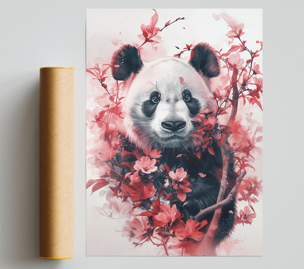 Crimson Panda Bloom Print