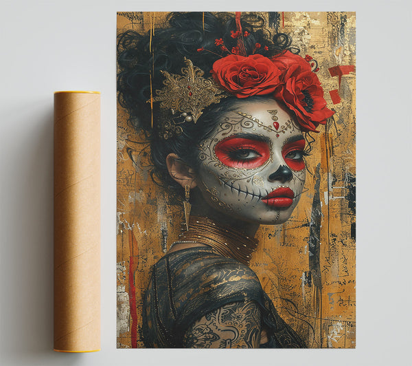 Golden Red Embrace Poster