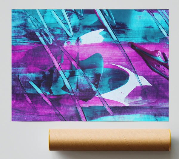 Cyan Swirls And Lines. Poster