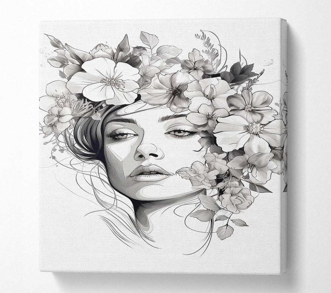 A Canvas Print of Line Art Head With Abstract Flowers Canvas Print