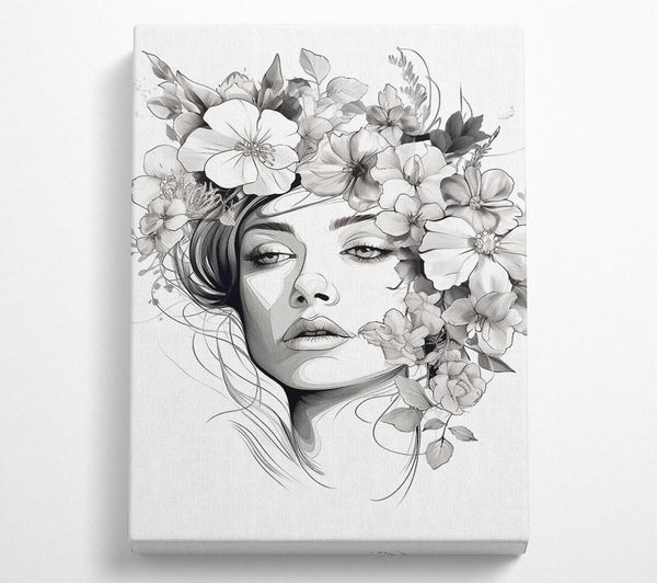  A Canvas Print of Line Art Head With Abstract Flowers Canvas Print