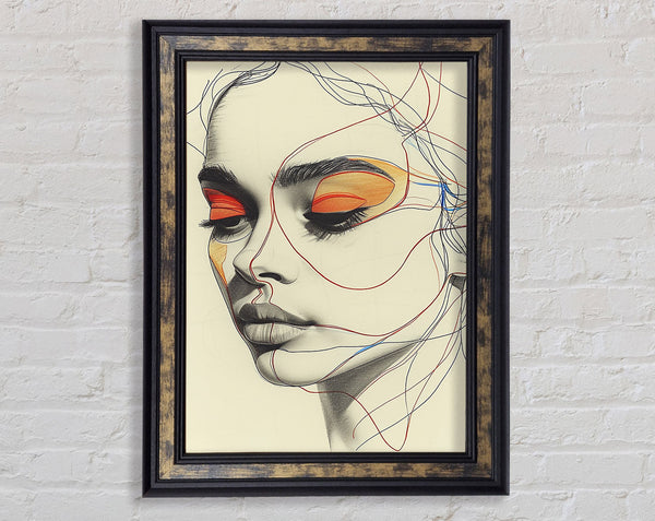Lines Of A Face Orange Framed Print