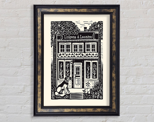Lino Print Cafe Framed Print