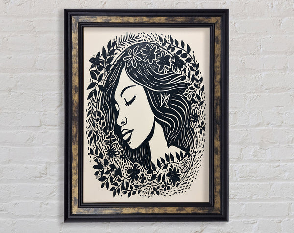 Lino Print Woman Framed Print
