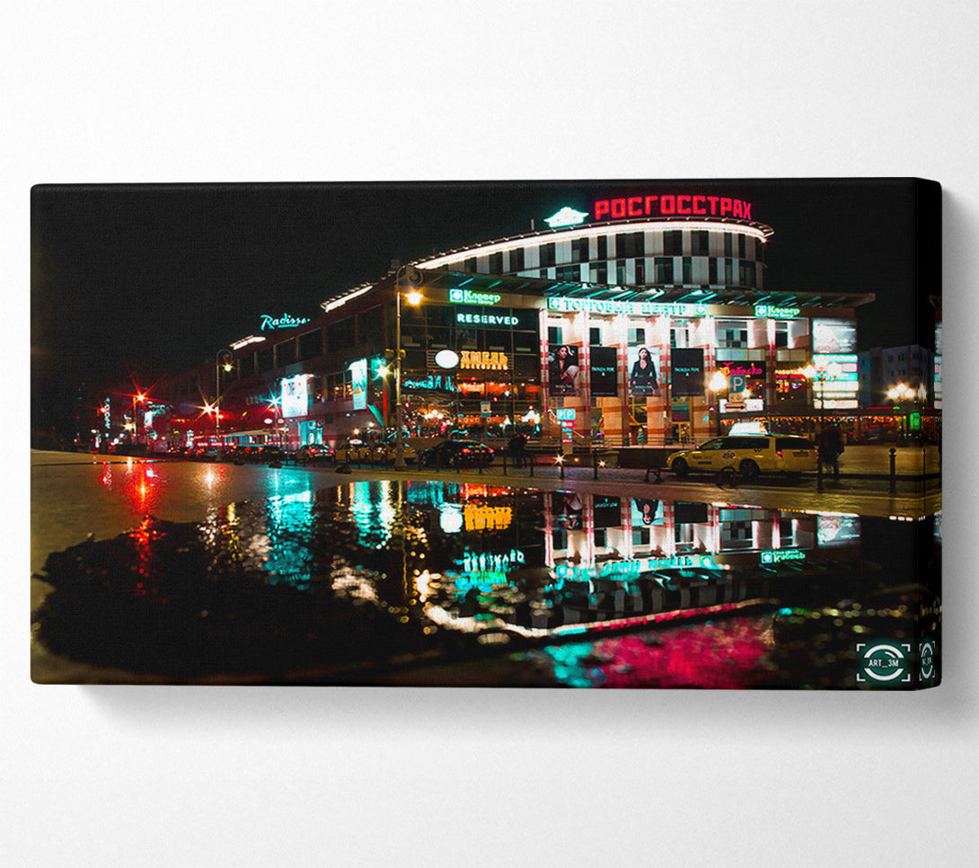  A Canvas Print of Neon City Reflection Canvas Print