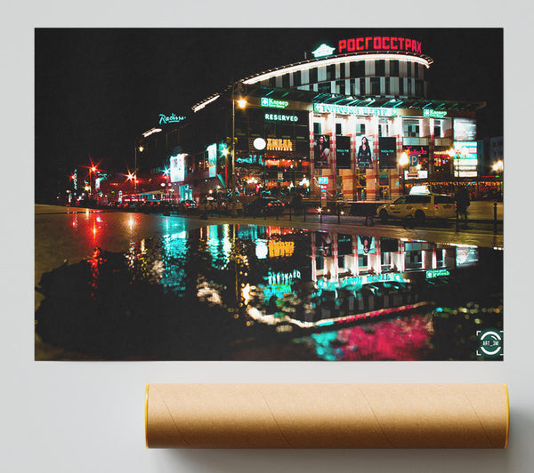Neon City Reflection Print