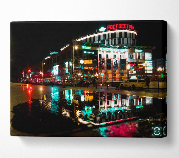  A Canvas Print of Neon City Reflection Canvas Print