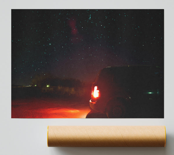 Red Taillights Under Stars Poster