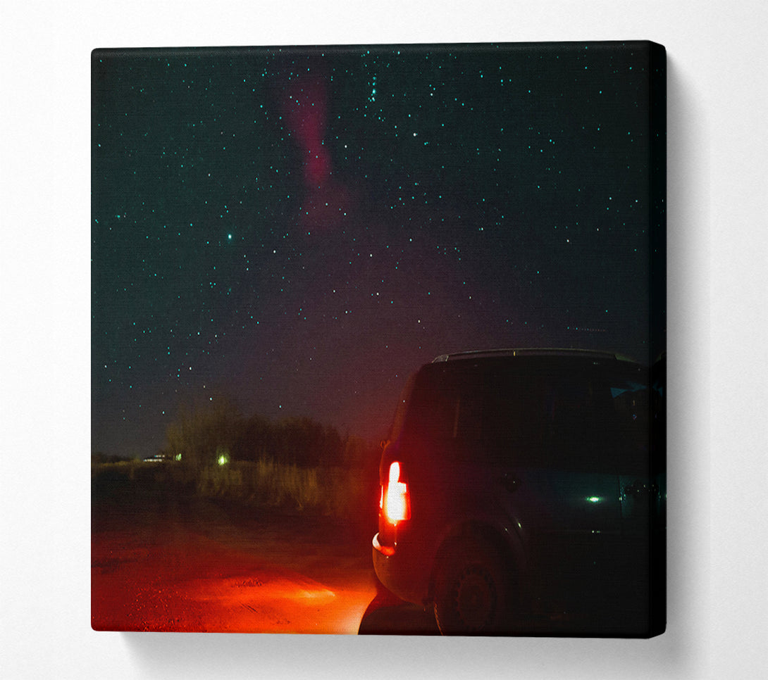  A Canvas Print of Red Taillights Under Stars Canvas Print