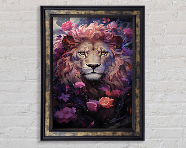 Lion Flowers Framed Print