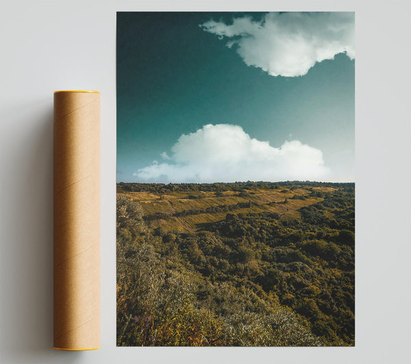 Teal Clouds Over Hills Print