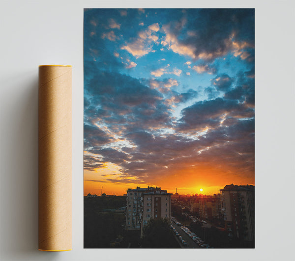 Orange Sunset Cityscape Poster