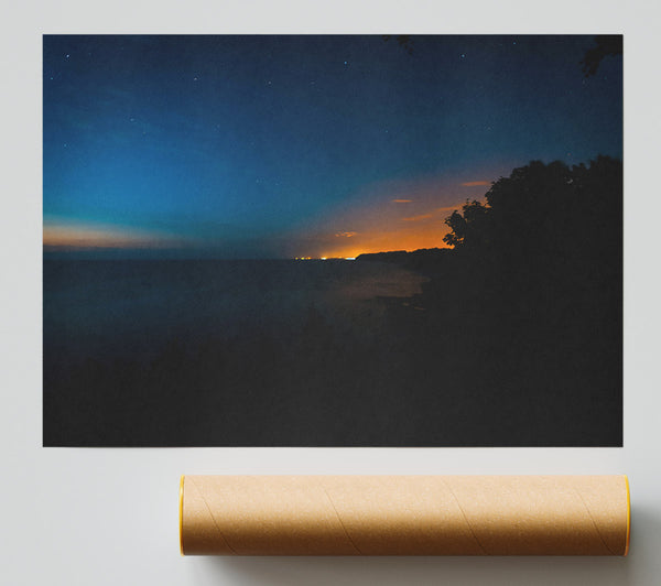 Blue Coastline Sunset Giclee Print