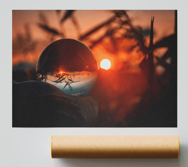 Orange Sunset Sphere Poster