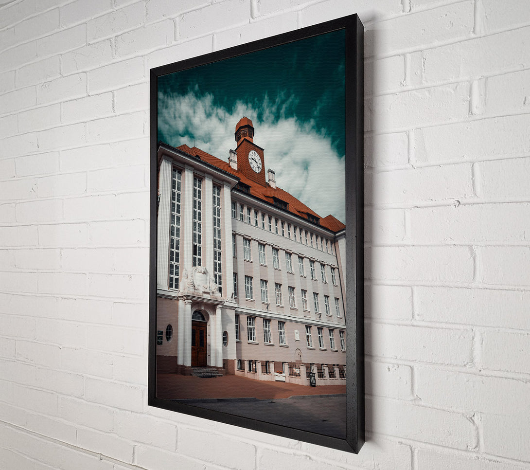  A Canvas Print of Teal Timepiece Building Canvas Print