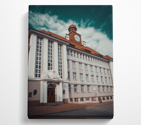  A Canvas Print of Teal Timepiece Building Canvas Print