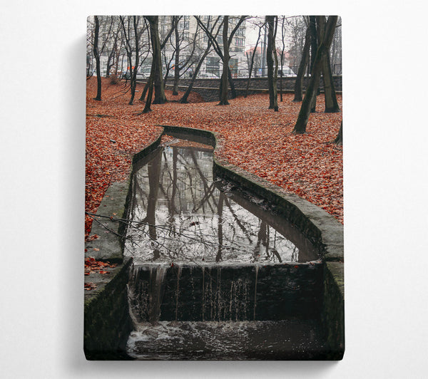 A Canvas Print of Red Leaves And Waterfall Canvas Print