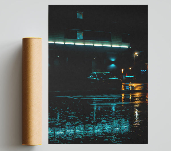 Aqua City Rain Print