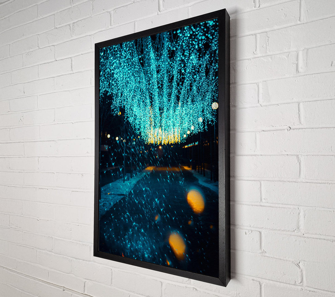  A Canvas Print of Cyan Lights Falling Down Canvas Print