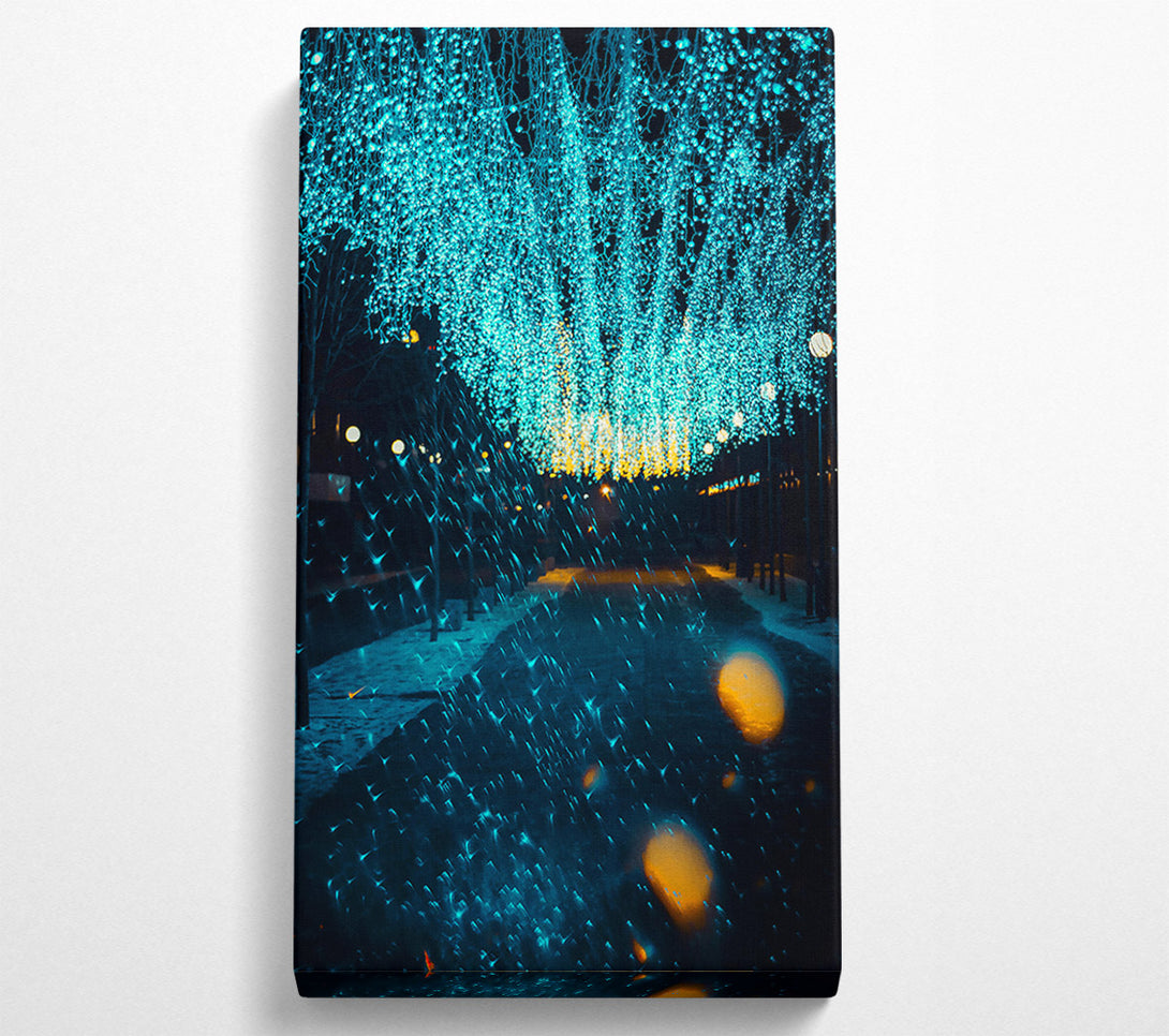  A Canvas Print of Cyan Lights Falling Down Canvas Print
