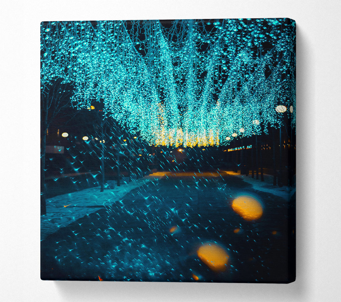  A Canvas Print of Cyan Lights Falling Down Canvas Print