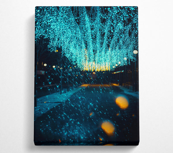  A Canvas Print of Cyan Lights Falling Down Canvas Print