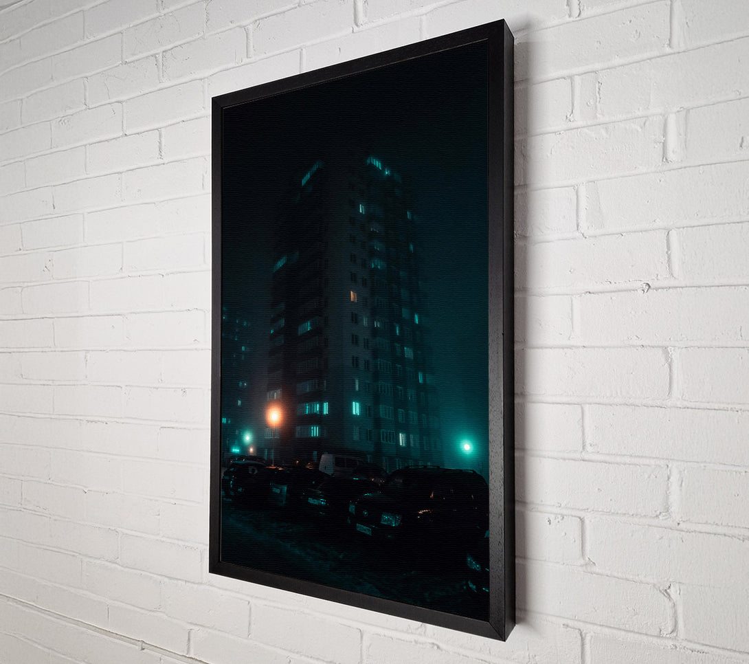  A Canvas Print of Teal Cityscape Fog Canvas Wall Art