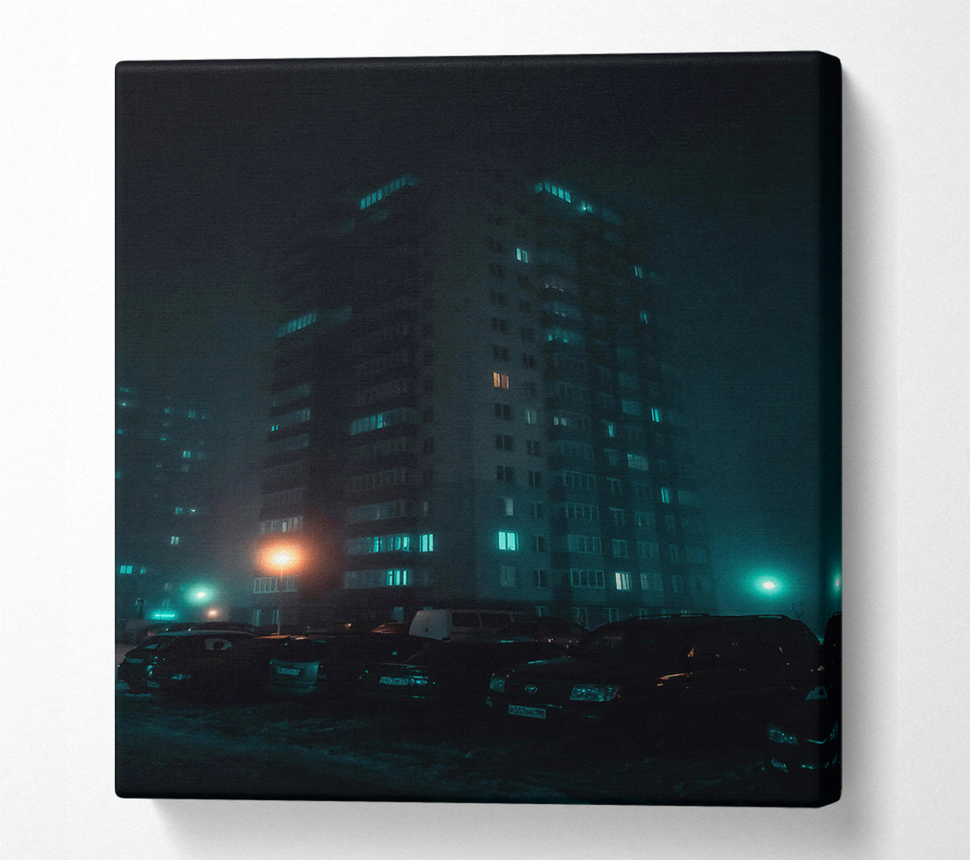  A Canvas Print of Teal Cityscape Fog Canvas Wall Art