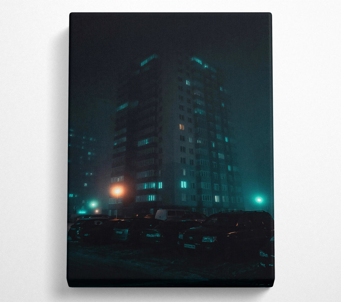  A Canvas Print of Teal Cityscape Fog Canvas Wall Art