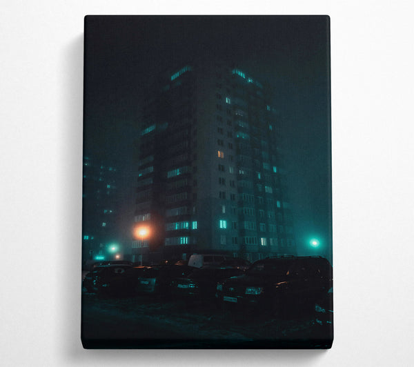  A Canvas Print of Teal Cityscape Fog Canvas Wall Art
