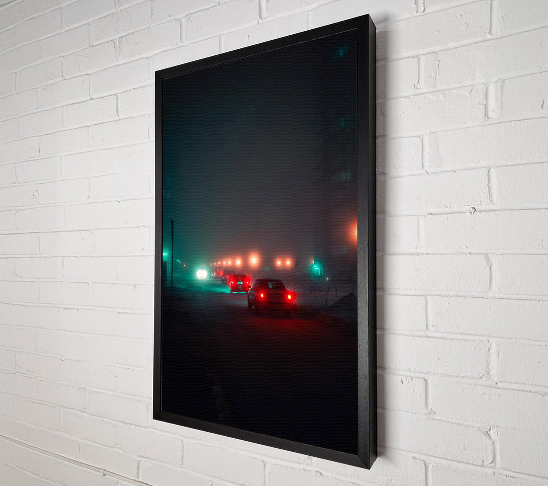  A Canvas Print of Teal Foggy Night Drive Canvas Wall Art