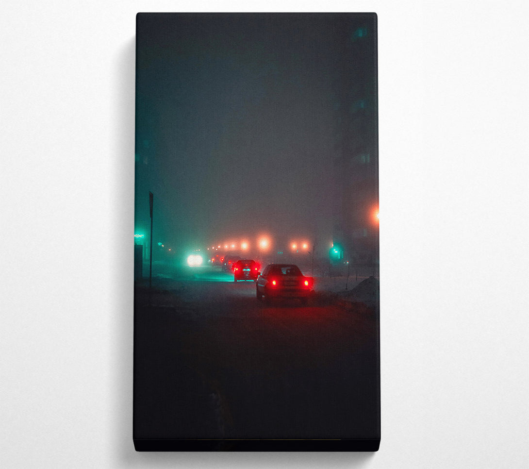  A Canvas Print of Teal Foggy Night Drive Canvas Wall Art