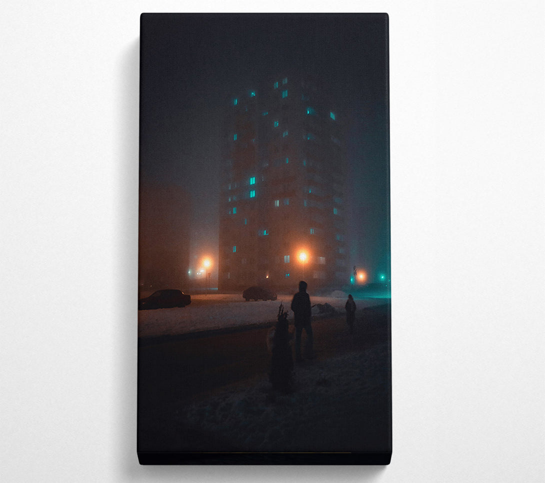  A Canvas Print of Teal Foggy Cityscape Canvas Wall Art