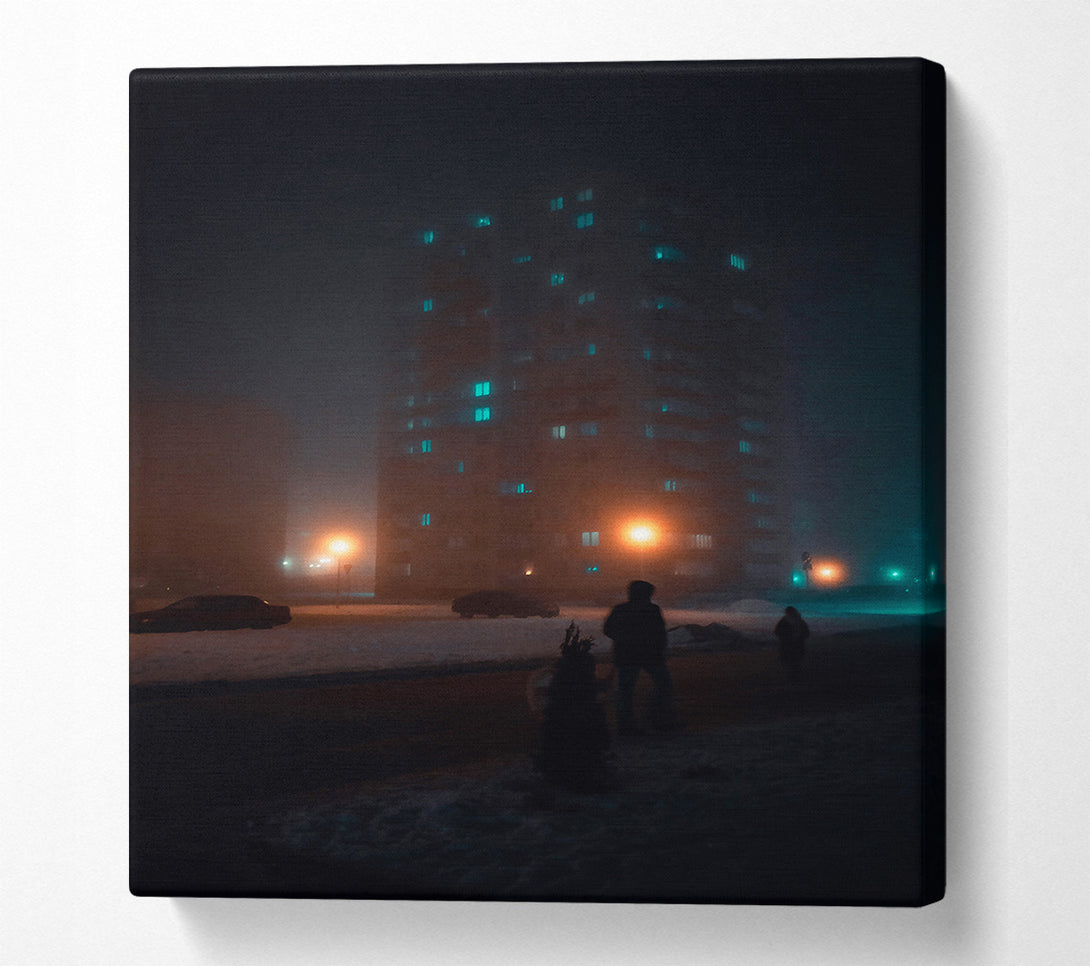  A Canvas Print of Teal Foggy Cityscape Canvas Wall Art