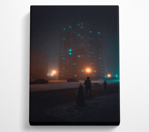  A Canvas Print of Teal Foggy Cityscape Canvas Wall Art