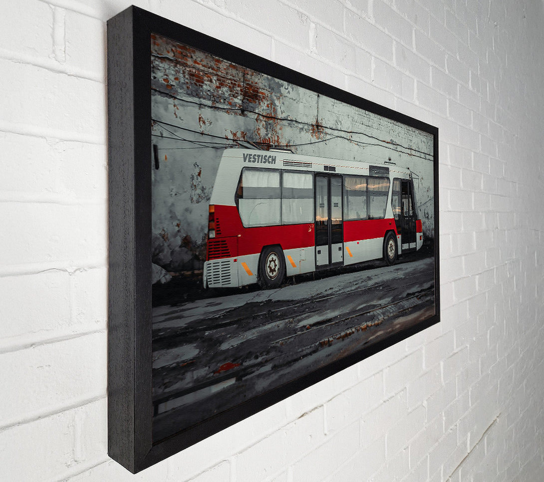  A Canvas Print of Red Bus On Tracks Canvas Wall Art