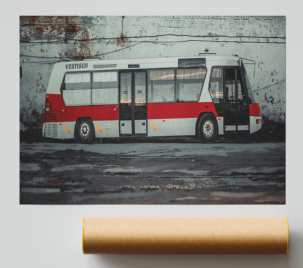 Red Bus On Tracks Print