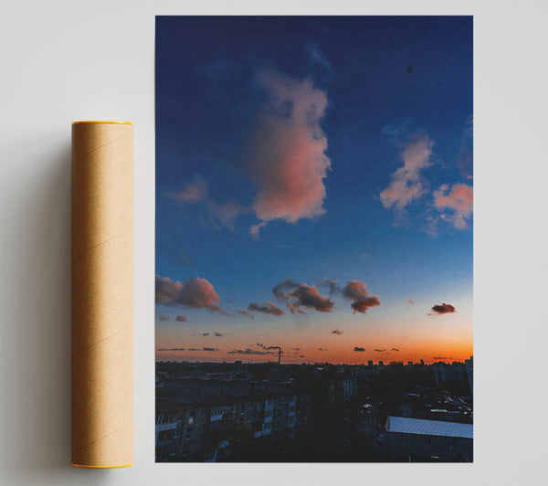 Pink Clouds Over City Poster