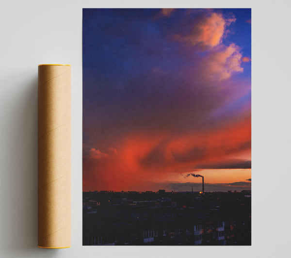 Crimson Skyline Smoke Giclee Print