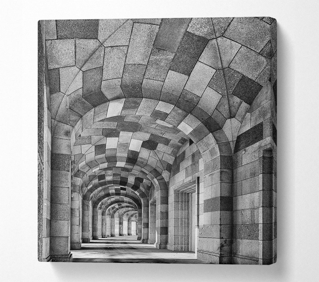  A Canvas Print of Gray Stone Archway Corridor Canvas Print
