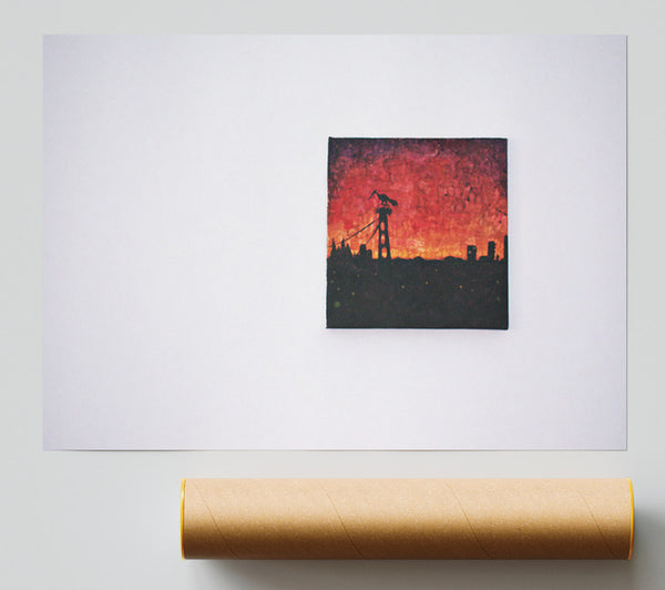 Crimson Cityscape Silhouette Print