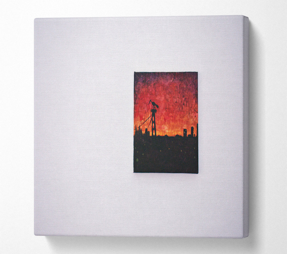  A Canvas Print of Crimson Cityscape Silhouette Canvas Art